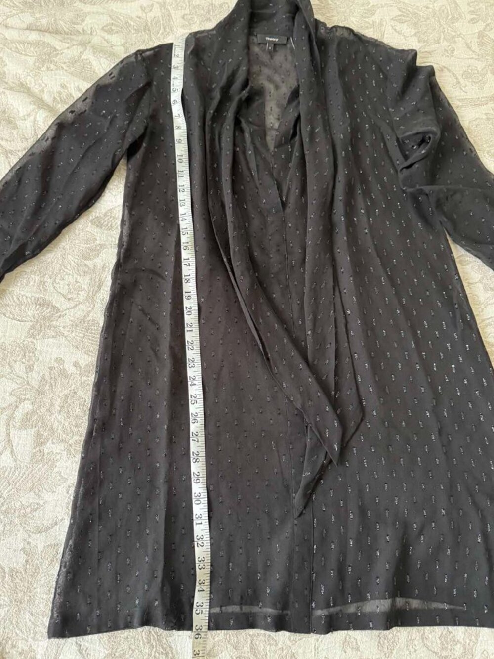 Theory Scarf Metallic Silk Long Sleeves Black Sheer Dress Size 8 - Picture 16 of 16